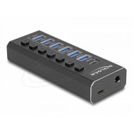 Delock 7 Port USB Hub with 4 Ports 10 Gbps and 4 Fast Charging Ports with Switch and Illumination