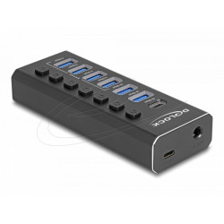 Delock 7 Port USB Hub with 4 Ports 10 Gbps and 4 Fast Charging Ports with Switch and Illumination