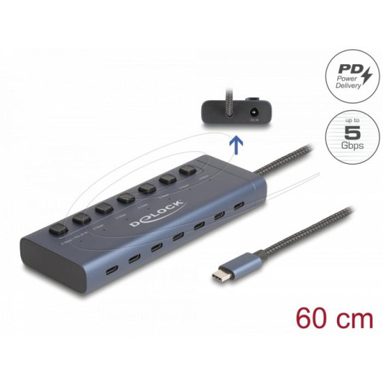 Delock USB 10 Gbps Hub with 4 USB Type-C™ Ports thereof 3 x Data Port + 1 x Data and PD 20 Watt with power indicator