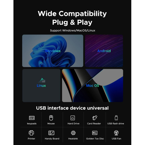 Orico хъб HUB USB-C/USB-A 7 port - USB-C x 2, USB3.0 x 1, USB2.0 x 4, Aluminium - YSA7-U3-GY