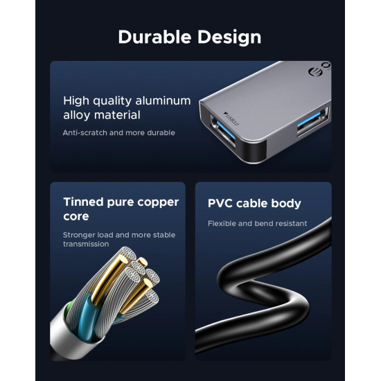 Orico хъб HUB USB-C/USB-A 7 port - USB-C x 2, USB3.0 x 1, USB2.0 x 4, Aluminium - YSA7-U3-GY