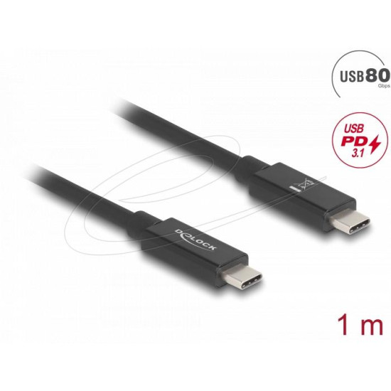 Delock USB 80 Gbps Cable USB Type-C™ male to male 16K 60 Hz PD 3.1 240 W E-Marker coaxial 1 m black