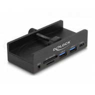 Delock External USB 5 Gbps 3 Port Hub 2 x USB Type-A, 1 x USB Type-C™ and 2 Slot Card Reader with Locking Screw