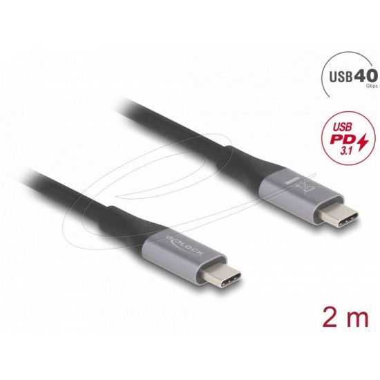 Delock Кабел E-Marker, USB-C, 240W, 2 m, сив
