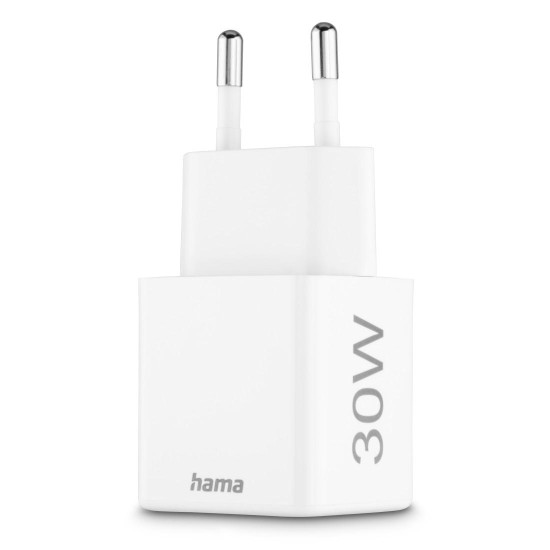 HAMA Бързо мини Gan зарядно, 30 W, 1x USB-C, 1x USB-A, PD, бял