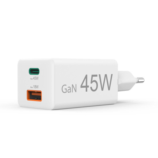 HAMA Бързо мини зарядно, 45 W, 1x USB-C - 1x USB-A, PD, бяло