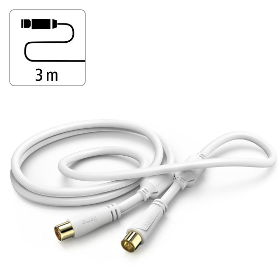 Hama Antenna Cable, Coax Plug - Coax Socket, gold-plated, 3.0 m, 100 dB
