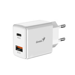 Genius бързо зарядно Fast Charger PD-20AC - 20W, USB-A, USB-C, PD3.0, QC3.0, White