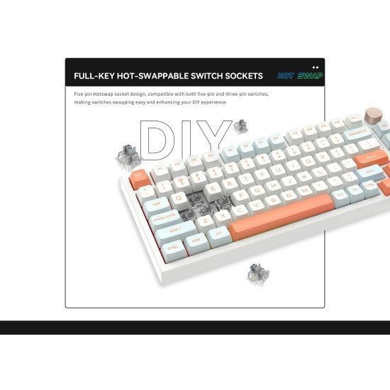 VGN професионална геймърска механична клавиатура Professional Gaming Mechanical Keyboard N75 RGB Jelly Orange - Power Purple Switches [Tactile]