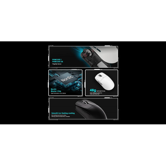 VXE професионална геймърска мишка Wireless Gaming Mouse Dragonfly R1 SE+ - Huano Blue Glow V2, White