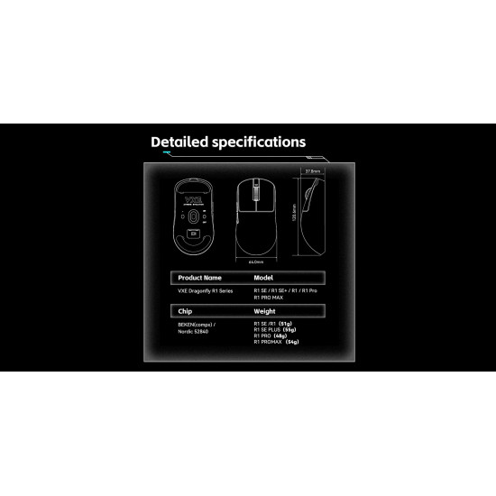 VXE професионална геймърска мишка Wireless Gaming Mouse Dragonfly R1 SE+ - Huano Blue Glow V2, White