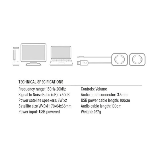 ACT Stereo speakers Eminent 2.0, USB powered, 2 x 3W
