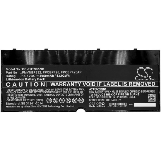 Laptop Battery for FUJITSU CS-FUT935NB LifeBook T935 U745 FMVNBP232 LiIon 14,4V 3050mAh CAMERON SINO