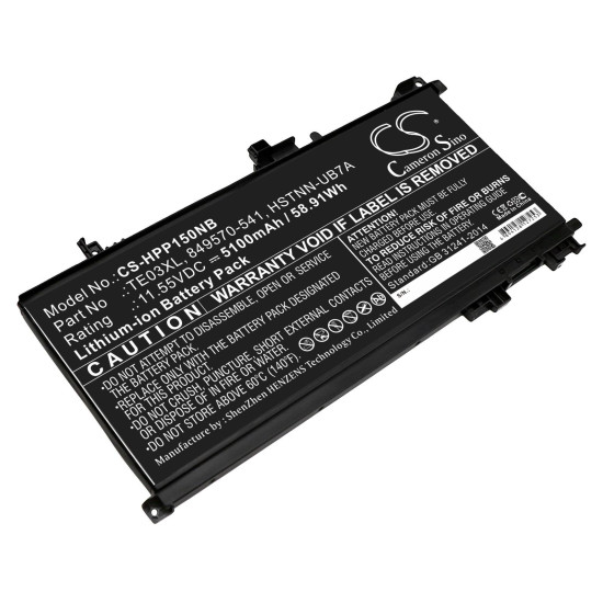 Laptop Battery for HP OMEN 15-AX003NI  TE03XL TPN-Q173 CS-HPP150NB 11,55V 5100mAh CAMERON SINO