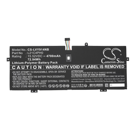 Laptop Battery for LENOVO Yoga 9 14IAP7 L21B4PH0 LiPo 15.52V 4700mAh CAMERON SINO