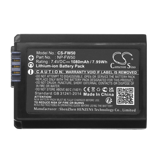 Camera Battery for Sony NP-FW50  LiIon  7.4V 1080mAh Cameron Sino
