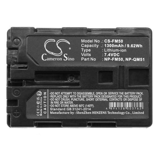 Camera Battery for SONY NP FM50 LiIon 7.2V 1300mAh Cameron Sino