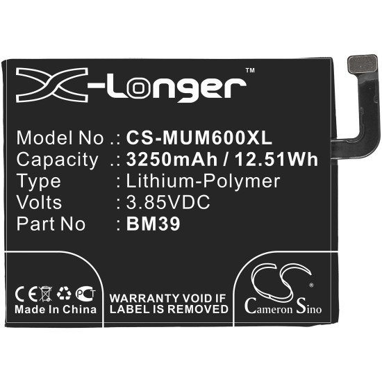 Mobile battery XIAOMI Mi6 BM39 3,85V 3250mAh LiPo CAMERON SINO Mobile battery XIAOMI Mi6 BM39 3,85V 3250mAh LiPo CAMERON SINO