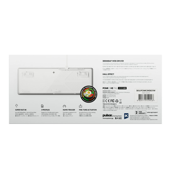 Pulsar професионална геймърска механична клавиатура Professional Gaming Mechanical Keyboard PCMK 2 HE TKL ANSI White - 8K, Gateron Magnetic Switches [Linear]