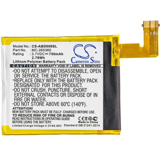 Kindle Battery  AMAZON S2011-001-S KINDLE 4, 5, 6   CS-ABD006SL  3,7V  750mAh LiPo CAMERON SINO