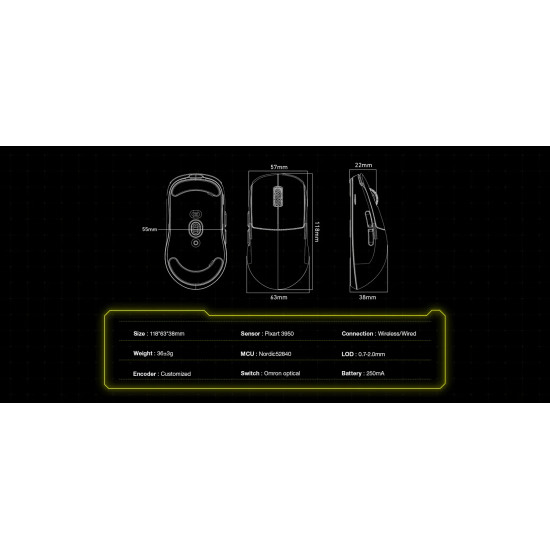 Scyrox професионална геймърска мишка V8 Black - Wireless Gaming Mouse - 8K Polling Rate