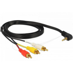 Delock Cable Stereo jack 3.5 mm 4 pin male angled > 3 x RCA male 1.5 m