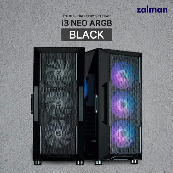 Zalman кутия Case ATX - i3 NEO ARGB Black - Mesh, aRGB, Tempered Glass