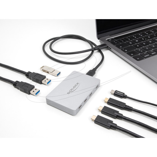 Delock Hub USB-C, 7 ports, 3x USB-A 5 Gbps,  3x USB-C, 1xUSB-C PD 85 W