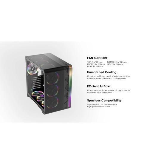 1stPlayer кутия Case ATX - VT7-BK - USB-C, Mesh, A-RGB