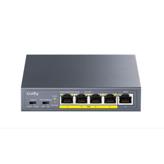 Суич Cudy GS105P , 5x портов POE метален корпус+Switch 36W, неуправляем