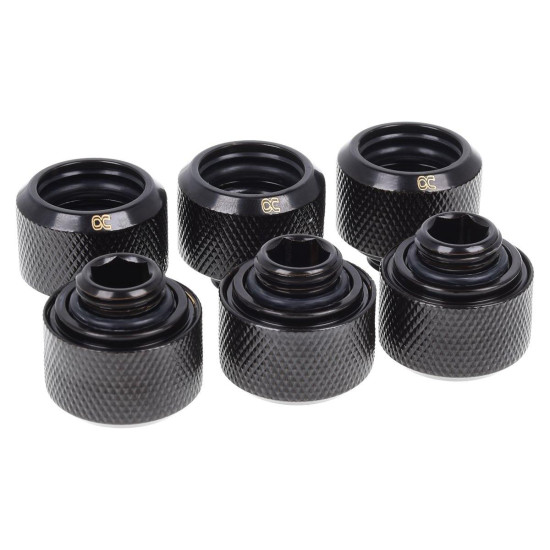 Compression fitting Alphacool Eiszapfen PRO 16mm HardTube Fitting G1/4 - Deep Black (6 pcs)