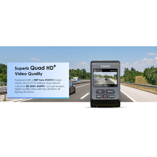 VIOFO Видеорегистратор Dash Cam A119 V3-G - GPS Module, Quad HD+, HDR, Sony STARVIS