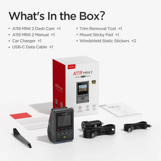 VIOFO Видеорегистратор Dash Cam A119 MINI 2 - GPS Module, 2K HDR, Sony STARVIS 2
