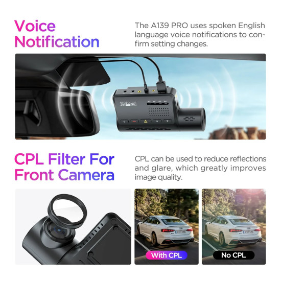 VIOFO Видеорегистратор Dash Cam A139 PRO 2 Channel - 4K UHD, Sony STARVIS 2, GPS