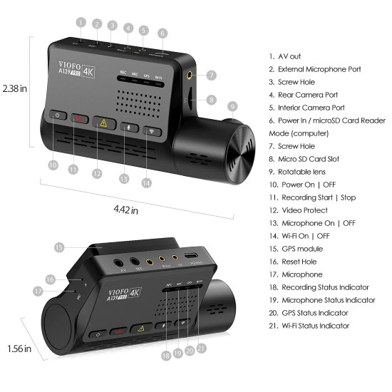 VIOFO Видеорегистратор Dash Cam A139 PRO 2 Channel - 4K UHD, Sony STARVIS 2, GPS