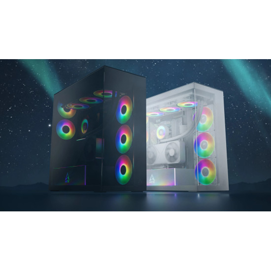 Arctic кутия Case E-ATX - Xtender VG (White) - PCIe Gen 4 riser included, 5 A-RGB Fans included