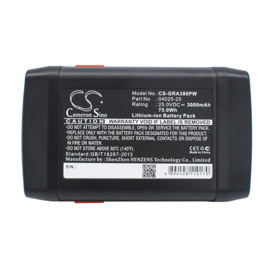Camera Battery for Lawn Mower  GARDENA 648872, 8838, Accu-Spindelmaher 380 Li, 04025-20  25V 3000mAh Cameron Sino