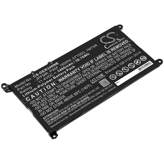 Laptop Battery for Dell Inspiron13MF Pro-D1508TS, Inspiron 14 5485, Vostro 15 5581, 01VX1H 11,4V 3400mAh CAMERON SINO