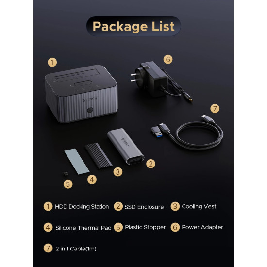 Orico докинг станция Storage - HDD/M.2 Dock - 2 BAY Offline Clone 2.5/3.5/M.2 NVMe USB-C/USB-A - IT28E-C-EU-GY