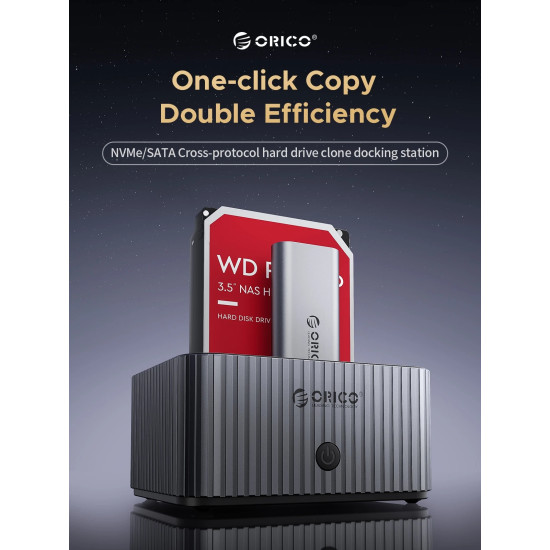Orico докинг станция Storage - HDD/M.2 Dock - 2 BAY Offline Clone 2.5/3.5/M.2 NVMe USB-C/USB-A - IT28E-C-EU-GY