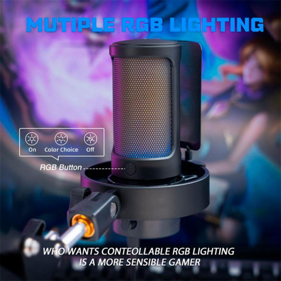 Microphone with Adjustable Arm Stand FIFINE A8T RGB - Black