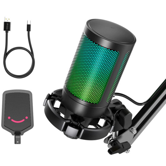 Microphone with Boom Arm FIFINE A6T RGB - Black