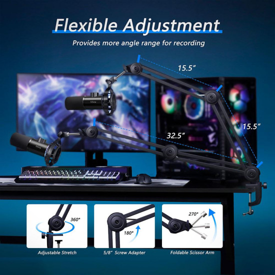 Микрофон със стойка FIFINE T658 Dynamic RGB - Black