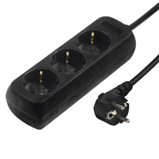 Hama 3-Way Power Strip, with Incr. Touch Protect., 1.4 m, black