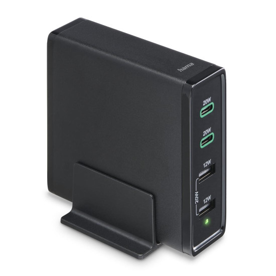 Hama 4-Port Charging Stn, Fast Charger, 2x USB-C, 2x USB-A, PD, 60 W, blk