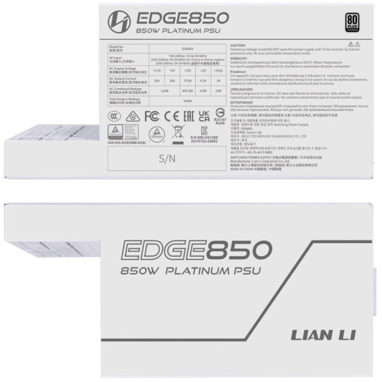 Power Supply Lian Li EDGE EG0850 White 850W 80+ Platinum PCIe 5.1, ATX 3.1