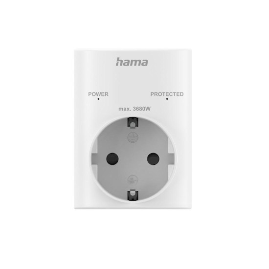 Hama Socket Adapter, Earthed Contact, Overvoltage Protection, Mains Voltage, white