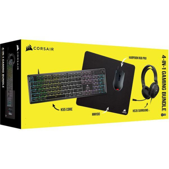 CORSAIR Gaming 4-in-1 Bundle - K55 CORE / HARPOON RGB PRO / HS35 Surround v2 / MM100