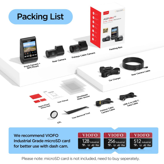 VIOFO Видеорегистратор Dash Cam A229 Ultra 3 Channel - 4K, HDR, Dual Sony STARVIS 2 8MP, GPS, Bluetooth