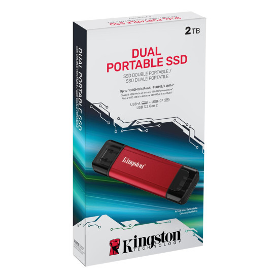 Kingston Dual USB-A/C Portable SSD 2TB - Black/Red